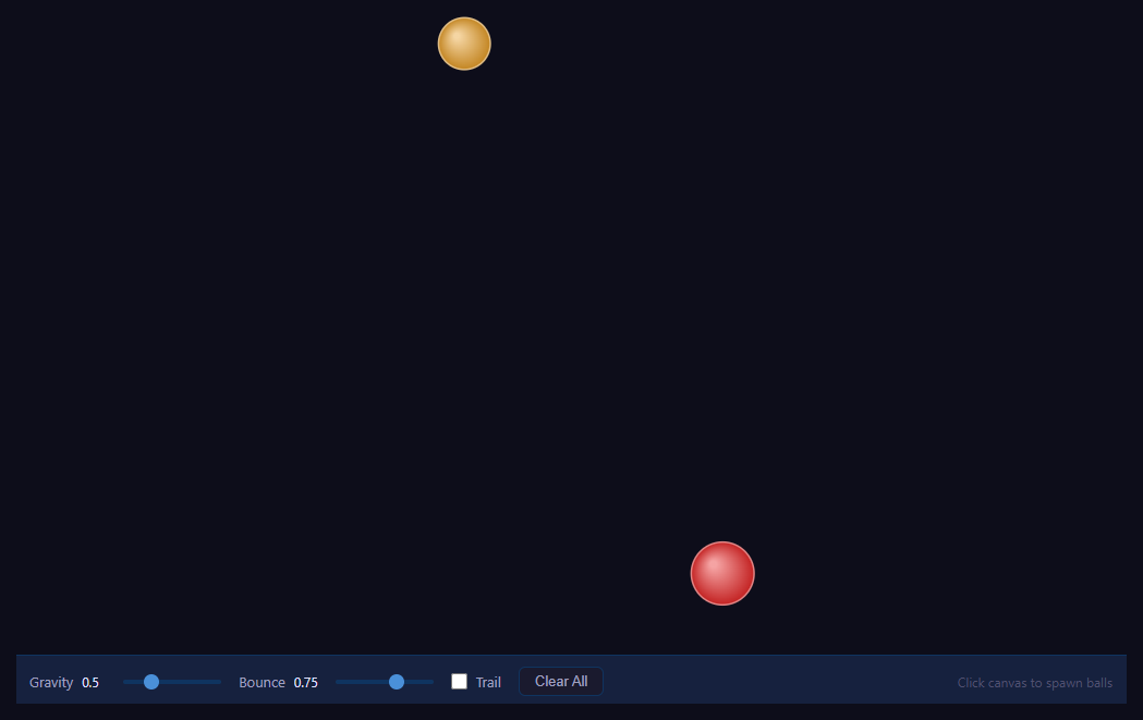 Screenshot of the Physics Balls snippet rendered live