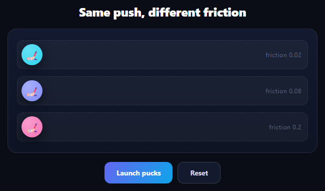 Screenshot of the PhysicsProps Friction Pucks snippet rendered live