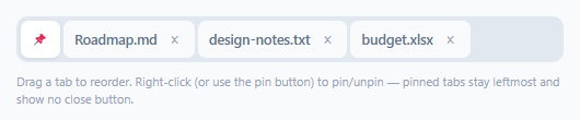 Pinned, Draggable Browser-Style Tabs