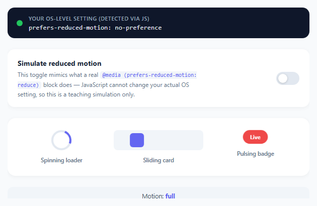 prefers-reduced-motion Accessibility Demo