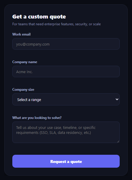 Custom Quote Request Form