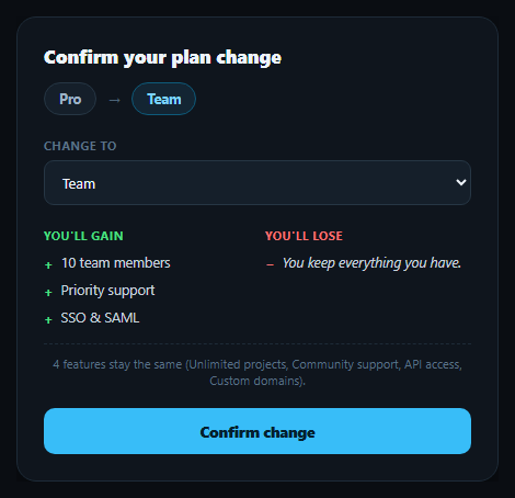Plan Change Preview (Upgrade/Downgrade)