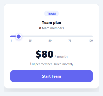 Screenshot of the Pricing Slider snippet rendered live