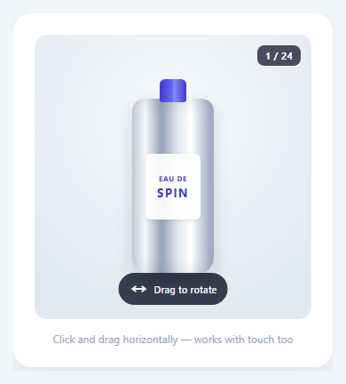 Screenshot of the 360° Product Spin Viewer snippet rendered live