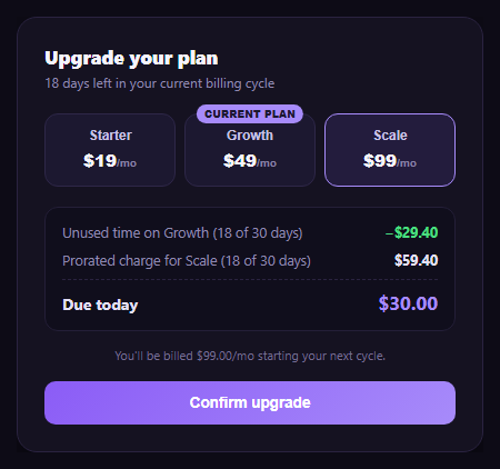 Plan Upgrade Proration Preview