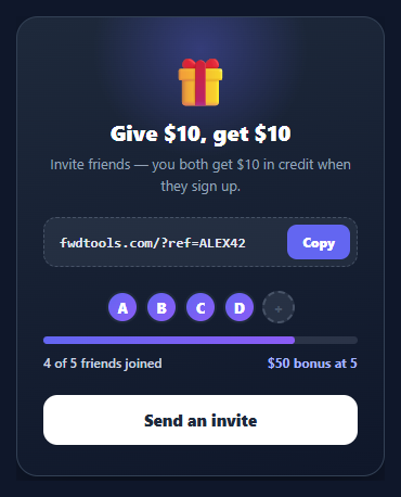 Screenshot of the Referral Card snippet rendered live