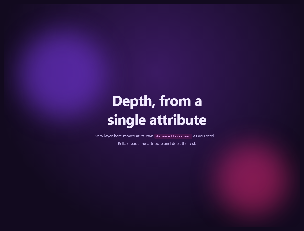 Screenshot of the Rellax Parallax Layers snippet rendered live