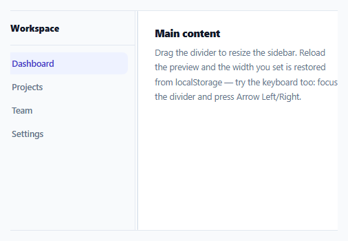Resizable Sidebar with Persisted Width