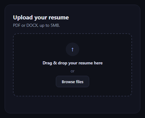 Screenshot of the Resume Upload Dropzone snippet rendered live