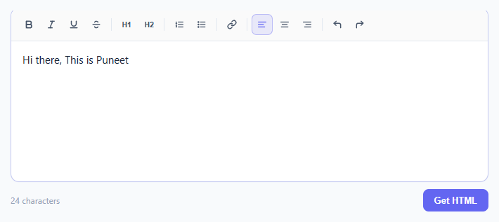 Screenshot of the Rich Text Editor snippet rendered live