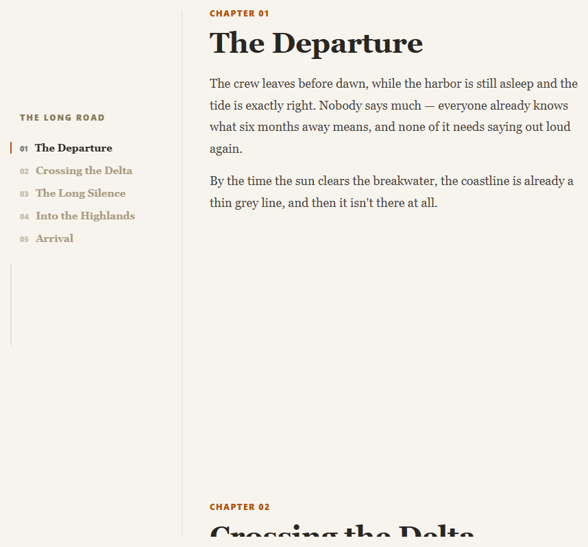 Screenshot of the Scroll Chapter Sidebar Story snippet rendered live