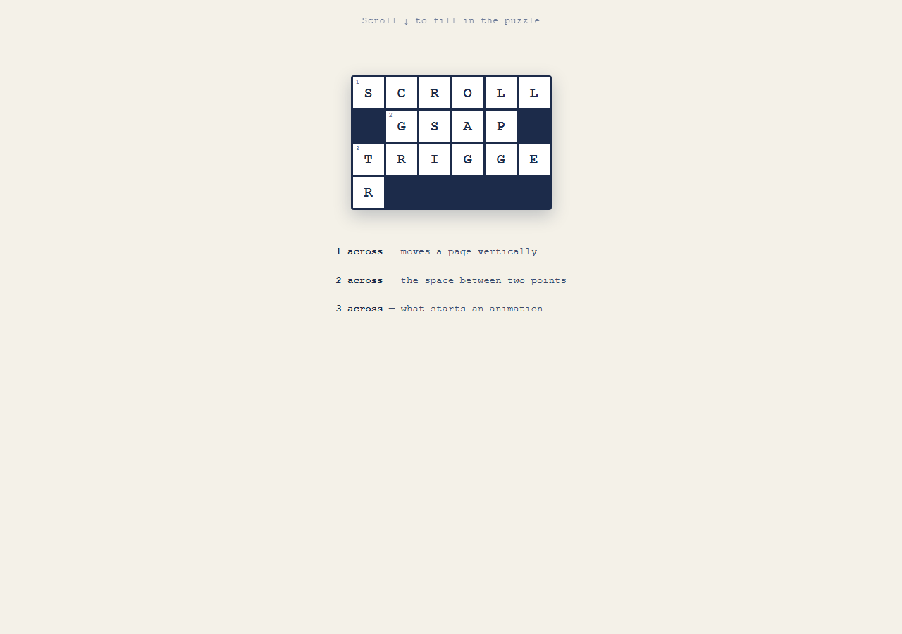 Scroll Crossword Fill Reveal