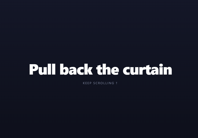 Screenshot of the Scroll Curtain Reveal snippet rendered live
