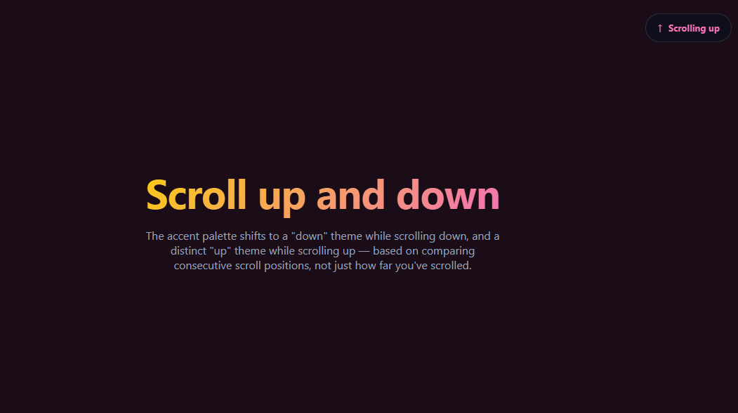 Screenshot of the Scroll Direction Theme Shift snippet rendered live