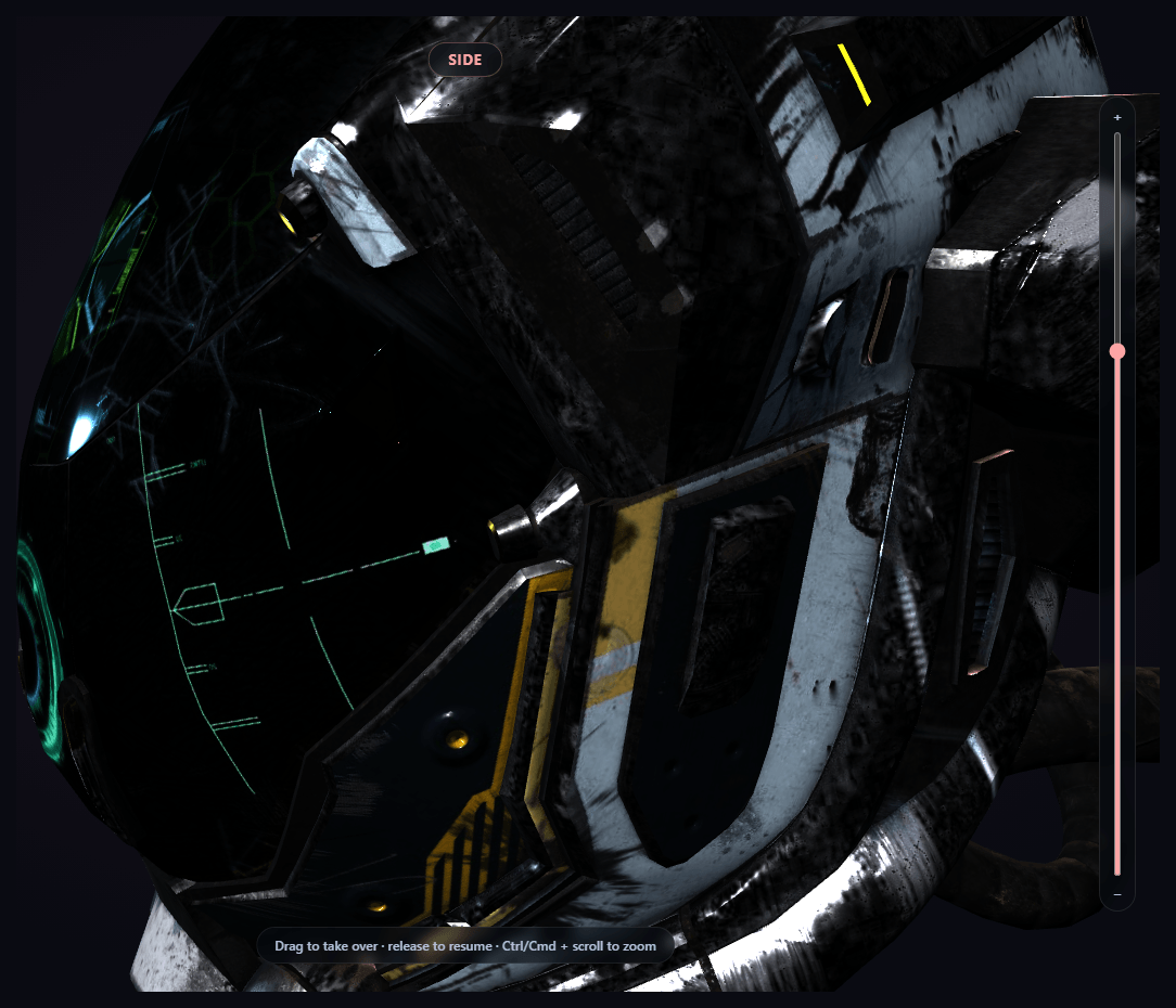 Screenshot of the Scroll GLB Camera Flythrough snippet rendered live