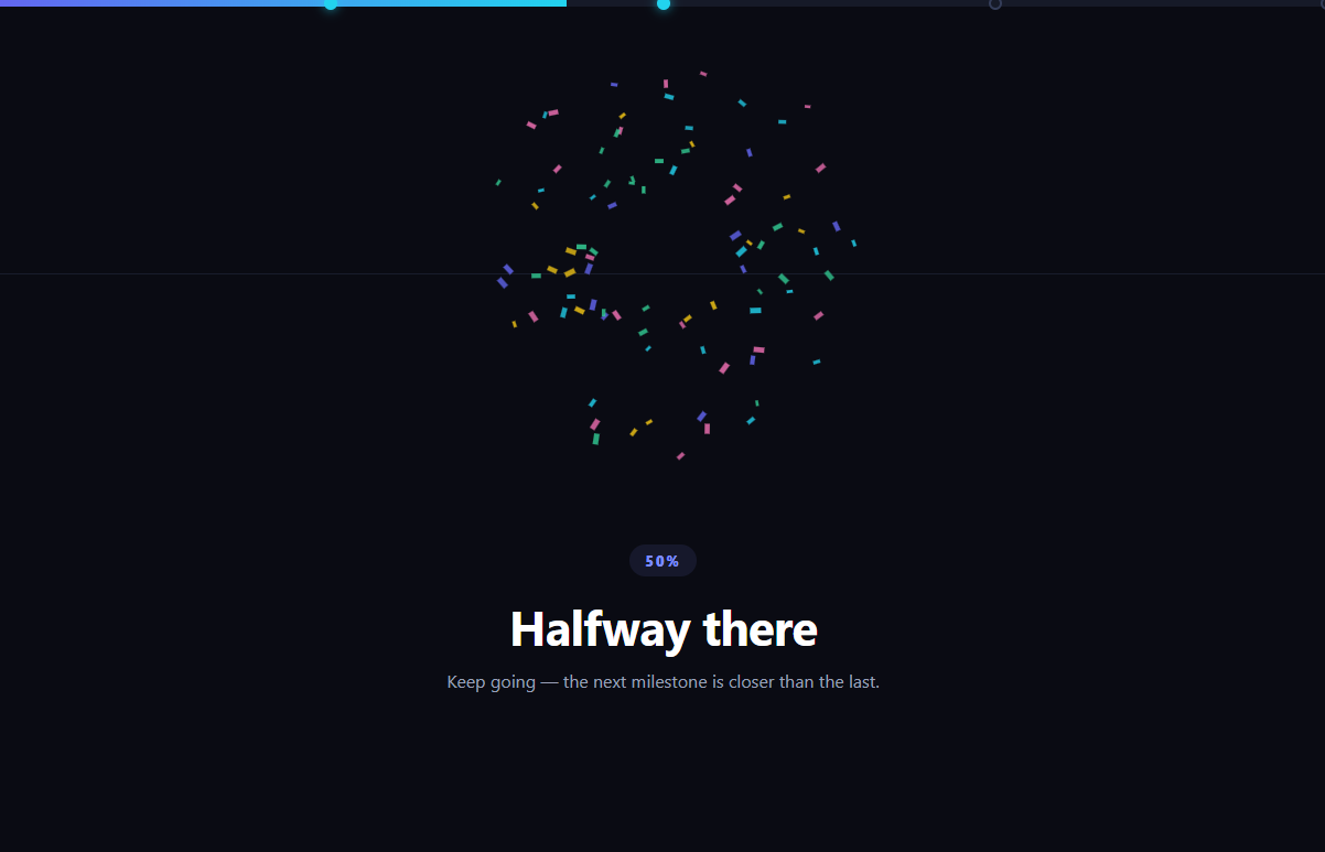 Screenshot of the Scroll Milestone Confetti snippet rendered live