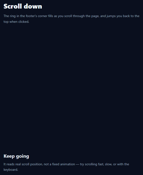 Screenshot of the Scroll Progress Footer snippet rendered live