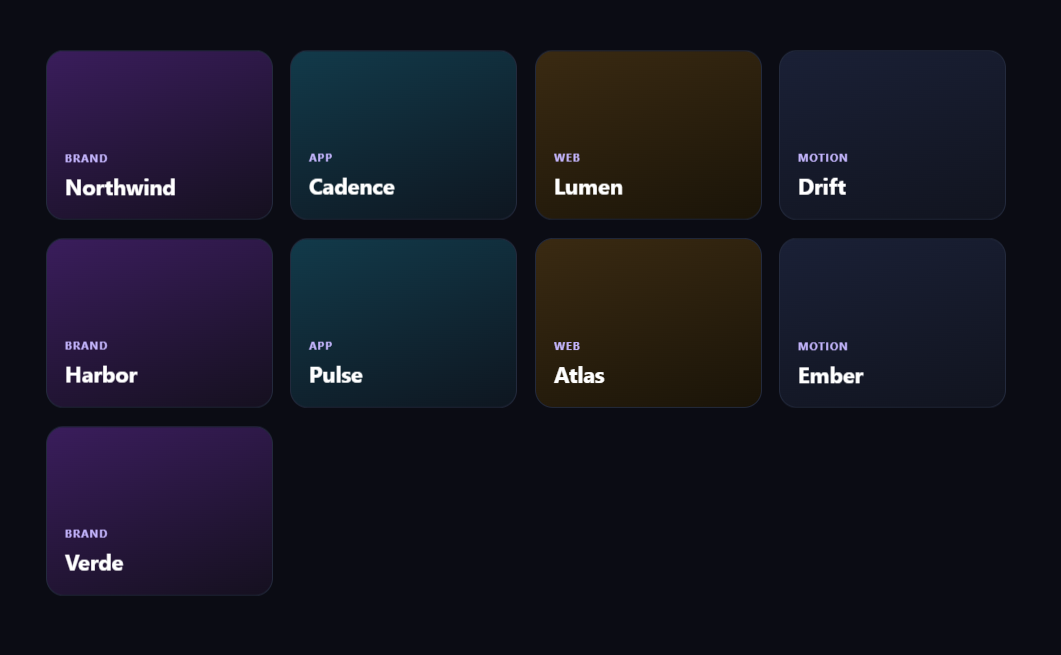Screenshot of the Scroll Reveal Grid snippet rendered live