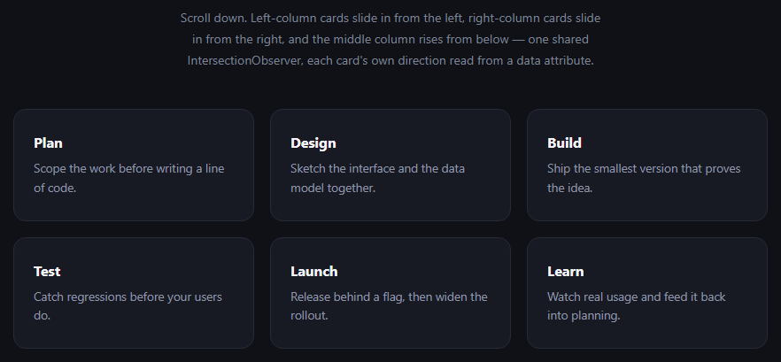 Direction-Aware Grid Reveal (IntersectionObserver)