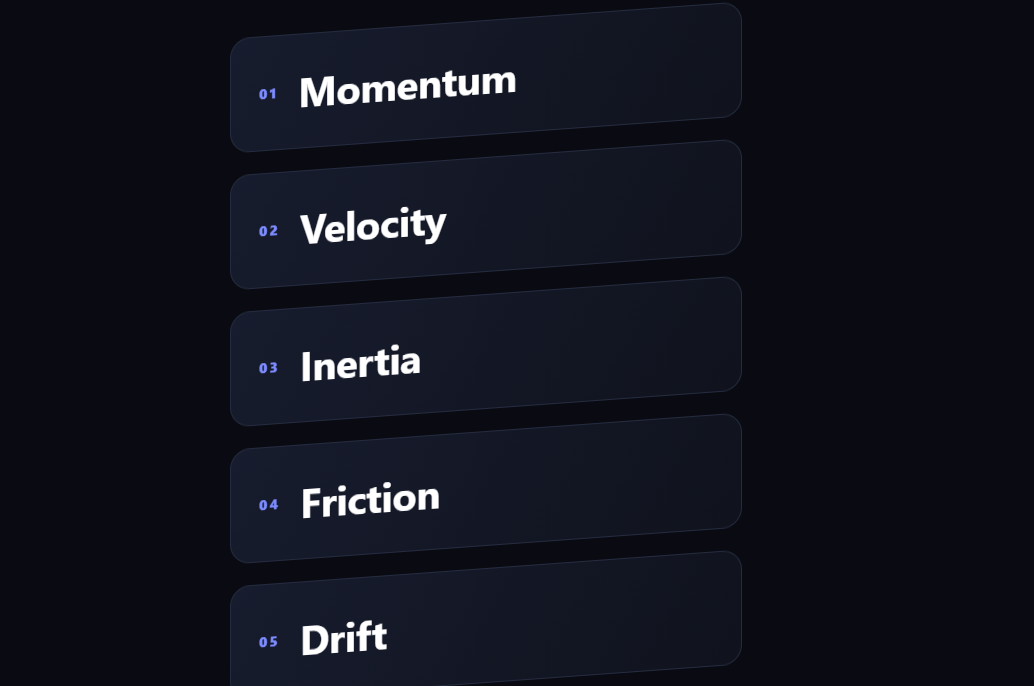 Screenshot of the Scroll Skew Velocity snippet rendered live