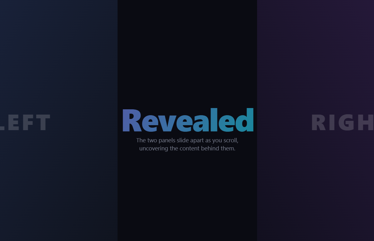 Screenshot of the Scroll Split Panels snippet rendered live