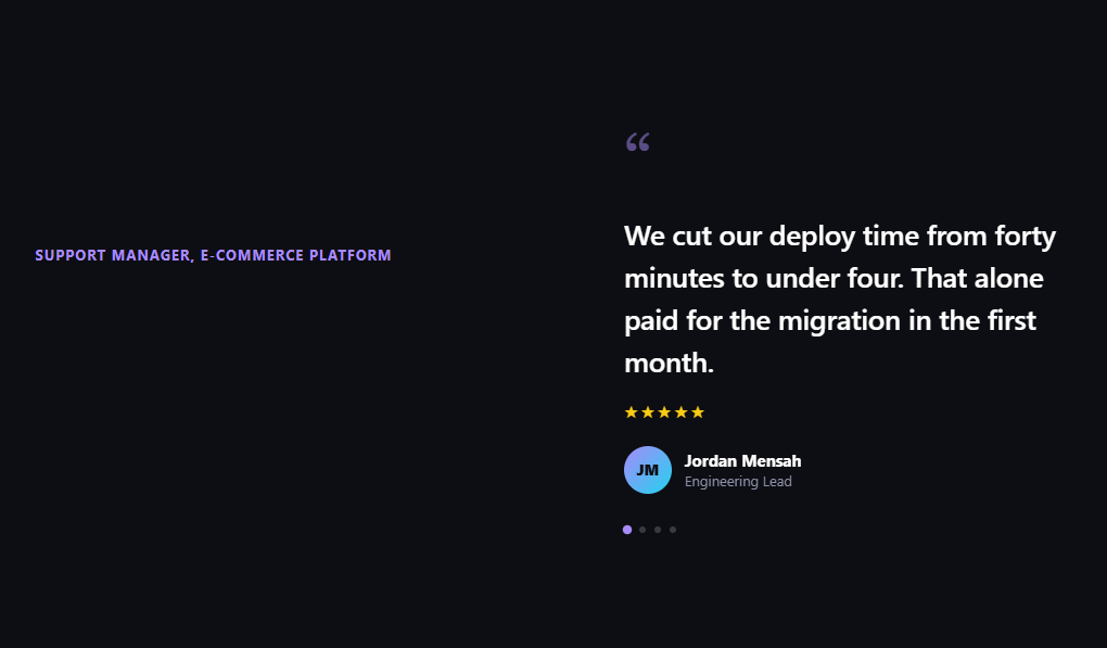 Screenshot of the Scroll Testimonial Sequence snippet rendered live