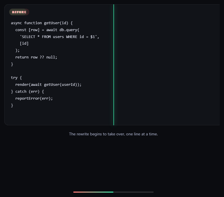 Screenshot of the Scroll Transformation Story snippet rendered live