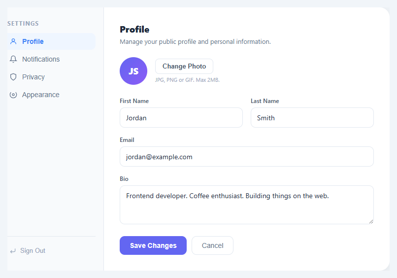 Screenshot of the Settings Panel snippet rendered live