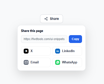 Share Menu with Copy Link and Social Options
