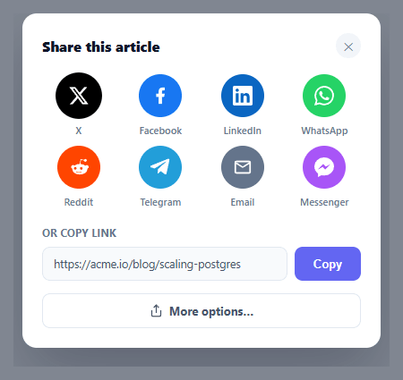 Screenshot of the Share Modal snippet rendered live
