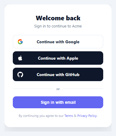 Screenshot of the Social Login Buttons snippet rendered live