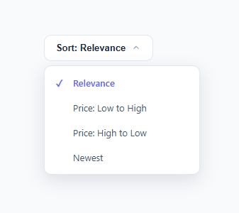 Screenshot of the Sort Dropdown snippet rendered live