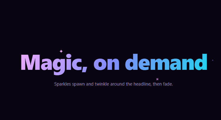 Screenshot of the Sparkles Text snippet rendered live
