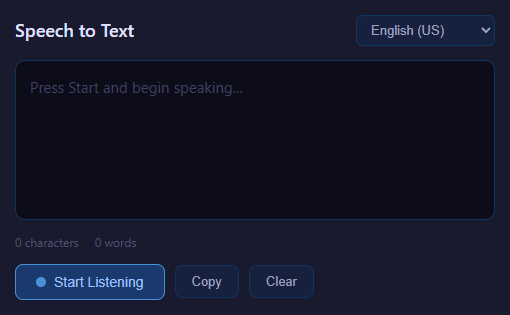 Screenshot of the Speech to Text snippet rendered live