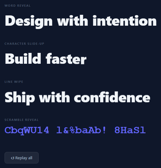 Screenshot of the Split Text Animation snippet rendered live
