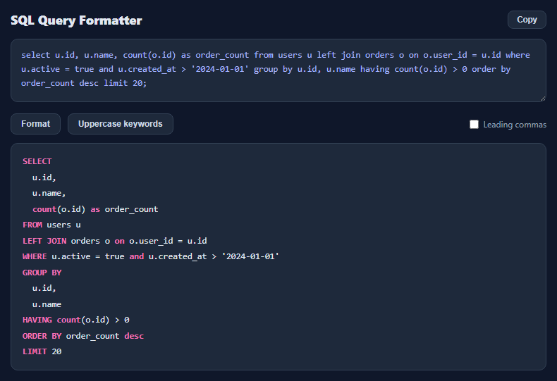 SQL Query Formatter