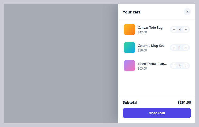 Screenshot of the Sticky Cart Drawer snippet rendered live