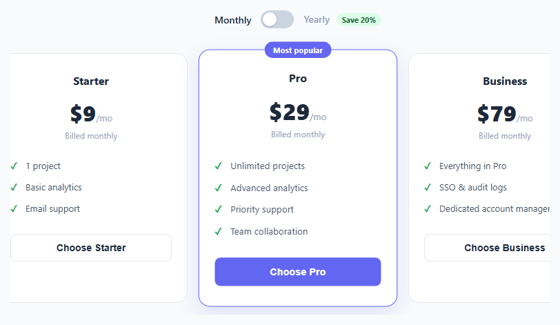 Screenshot of the Subscription Billing Toggle snippet rendered live