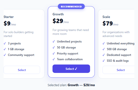 Subscription Tier Card Stack — Recommended Highlight