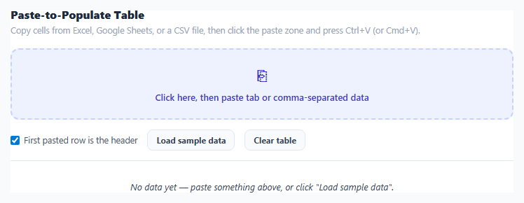 CSV Paste-to-Populate Table