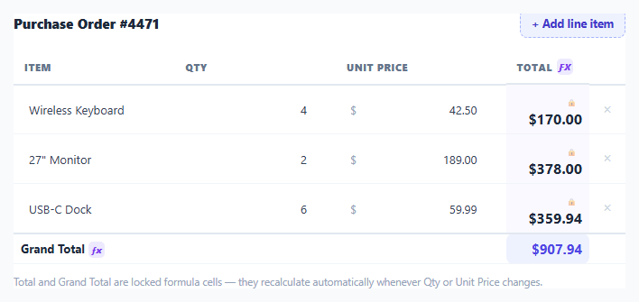 Formula-Calculated Columns Table