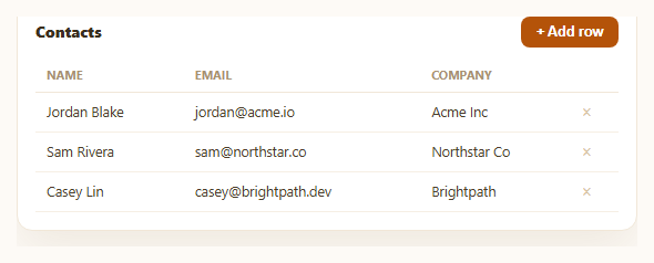 Inline Add Row to Table