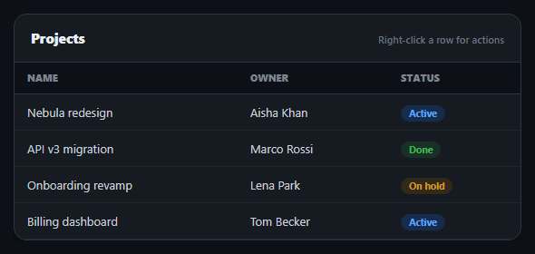 Table Row Right-Click Context Menu