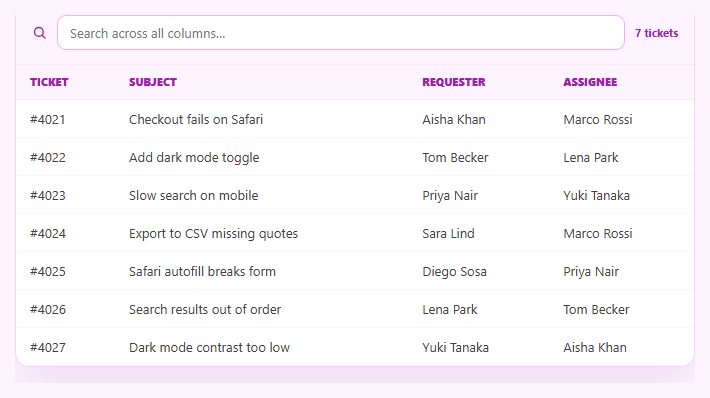 Live Search with Highlighted Matches