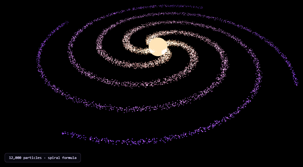 Screenshot of the Three.js Galaxy Spiral snippet rendered live