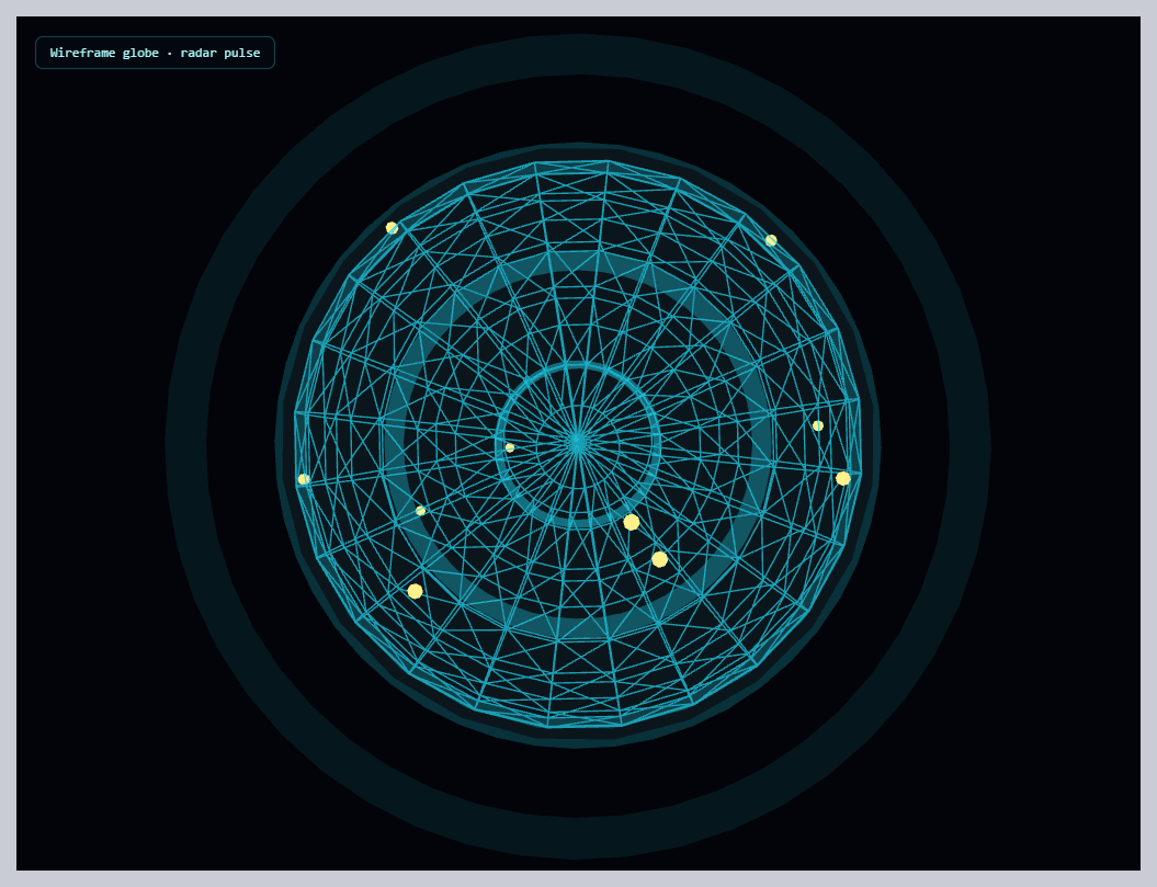 Screenshot of the Three.js Holographic Globe snippet rendered live