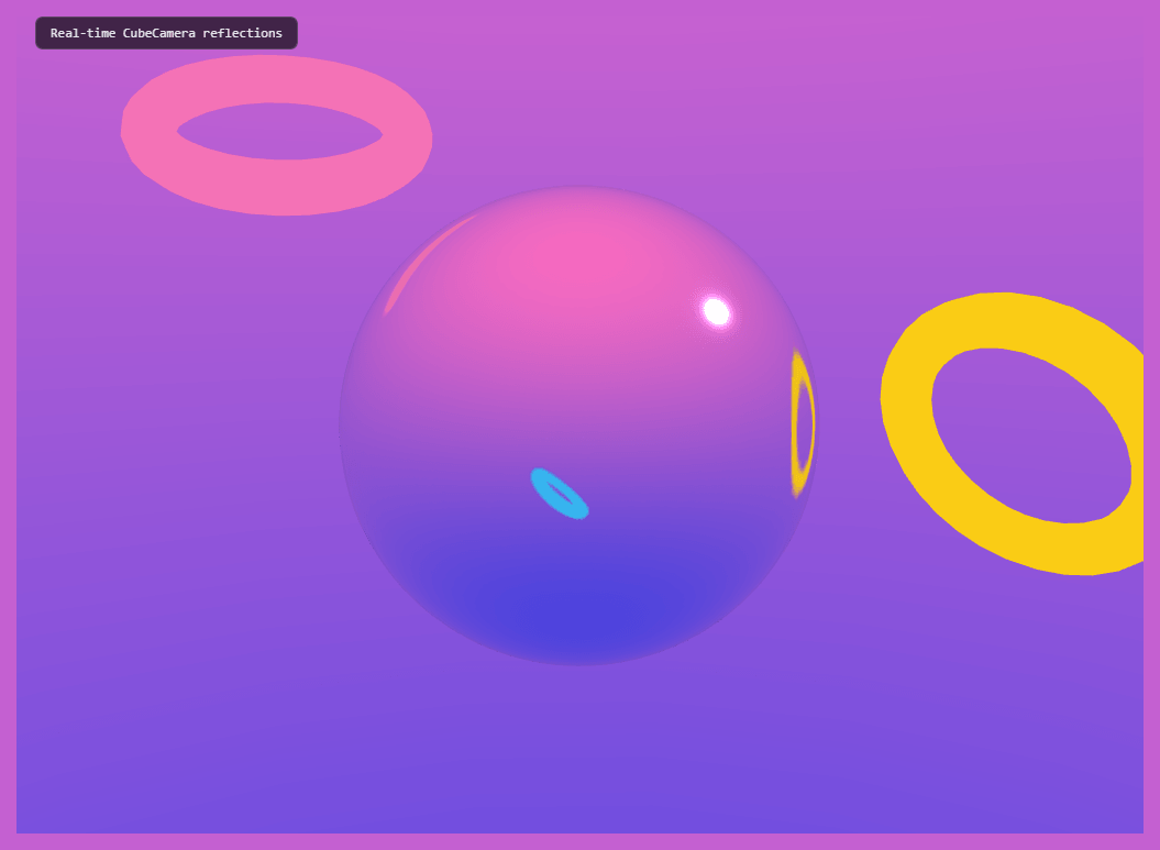 Screenshot of the Three.js Liquid Metal Sphere snippet rendered live