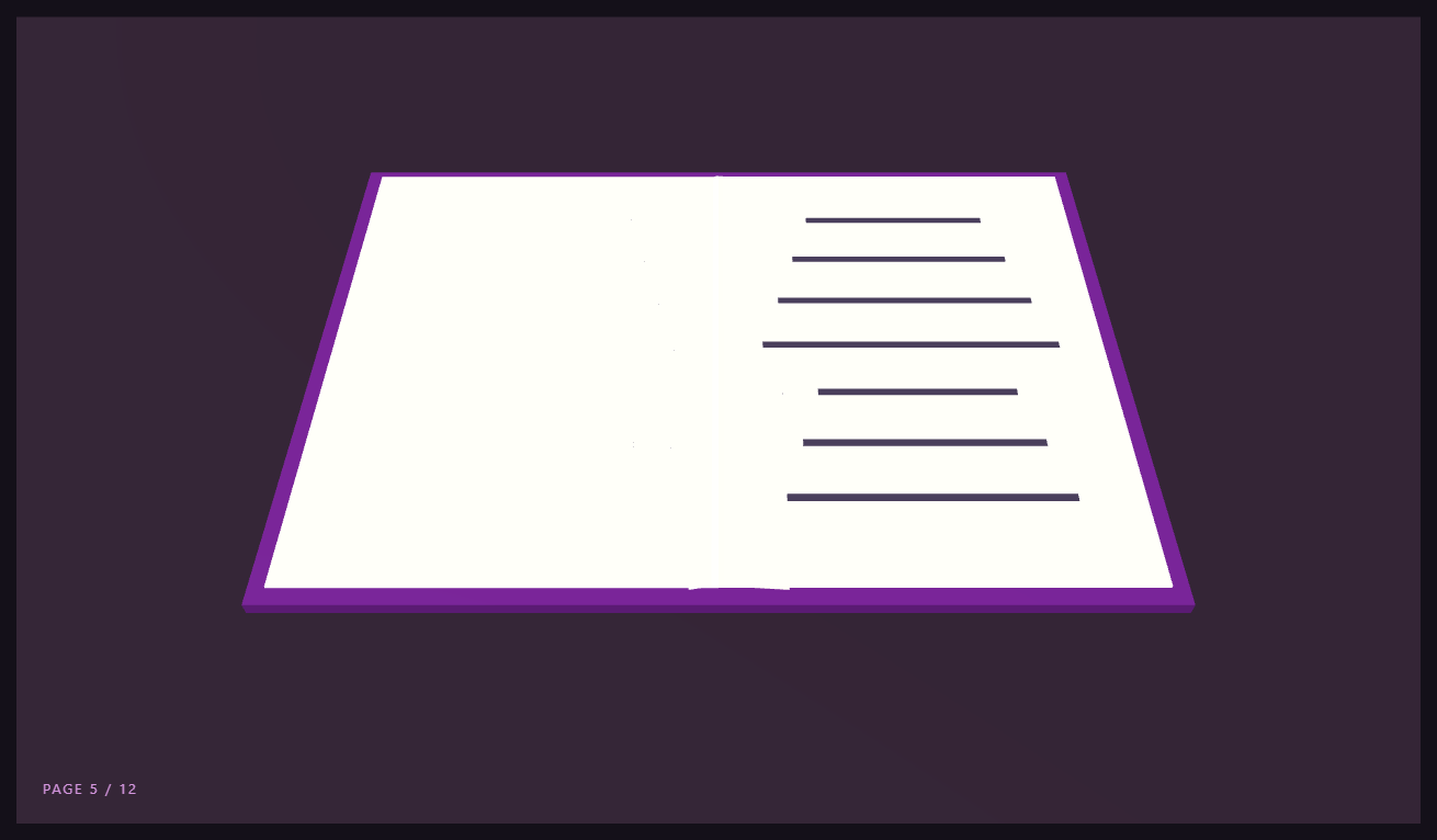 Screenshot of the Three.js Scroll 3D Book Page Flip snippet rendered live