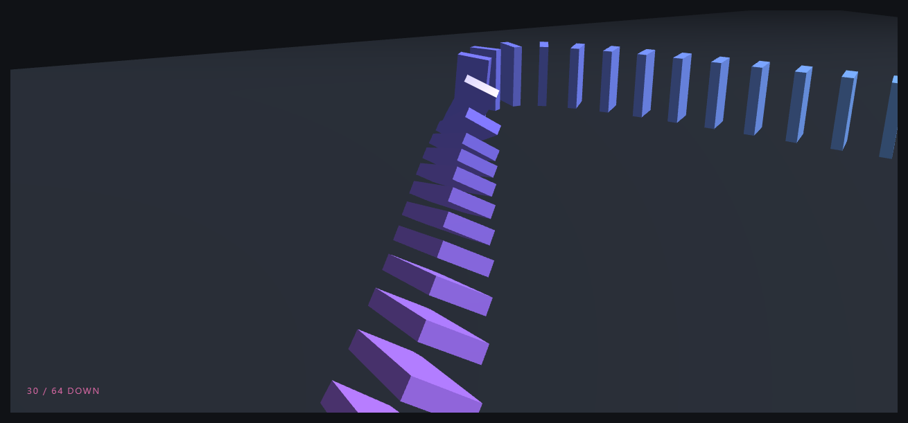 Screenshot of the Three.js Scroll Domino Run snippet rendered live