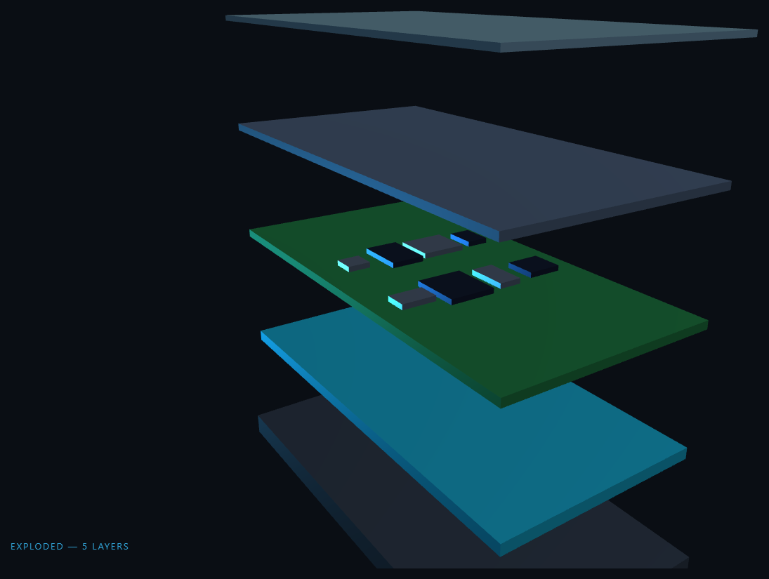 Screenshot of the Three.js Scroll Exploded Product View snippet rendered live
